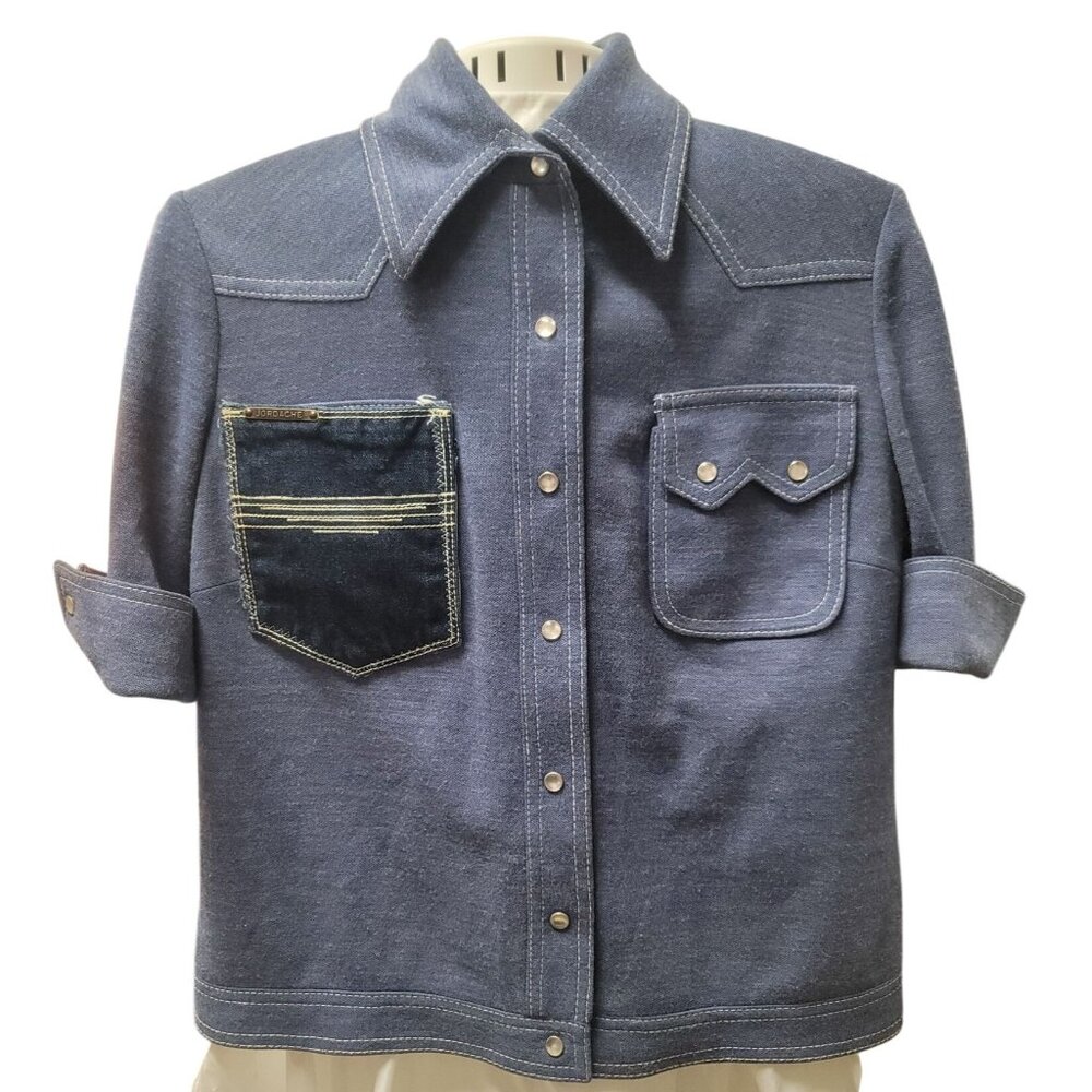 Cheech & Chong Denim Style Jacket Hand-Made Polyester Snap Pockets Blue Women M